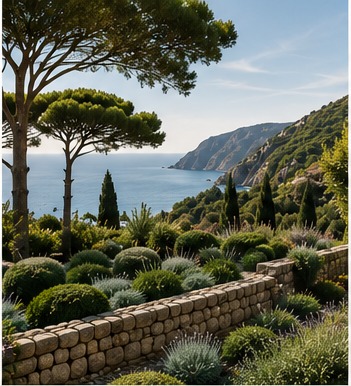 Jardim mediterrânico com vista para a Arrábida